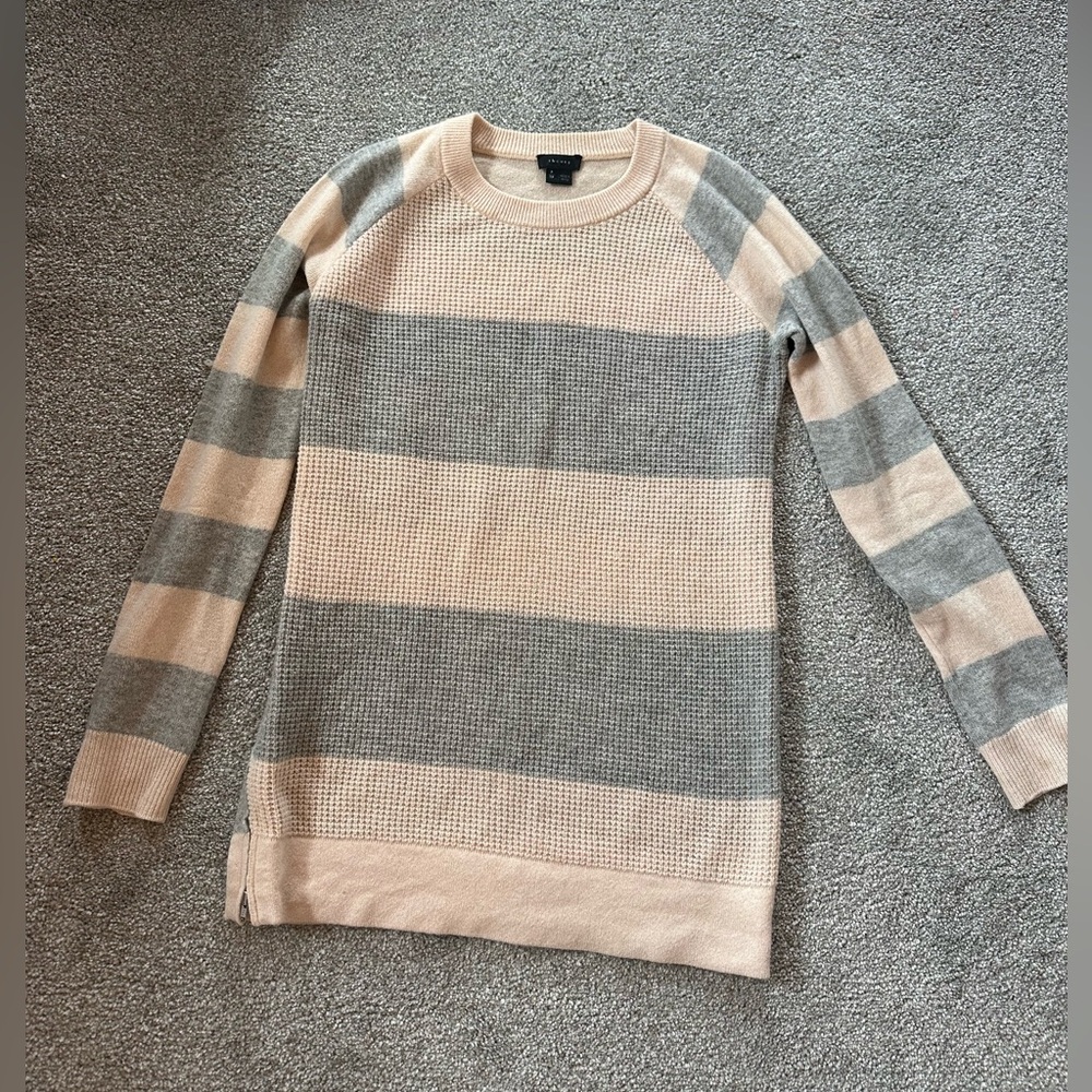 Theory Striped Gray and Pink Women's Cashmere Sweater